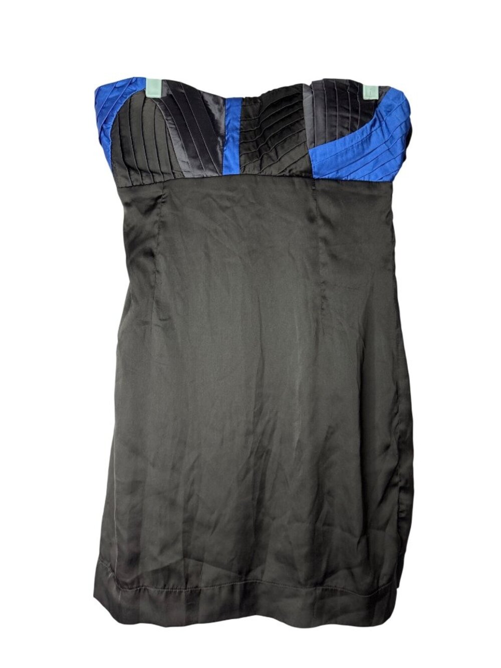 Charlotte Russe Satin Mini Dress Size L Pleated Bodice Black Blue Polyester